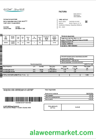 Moldova Gas business utility bill template in Word and PDF formats